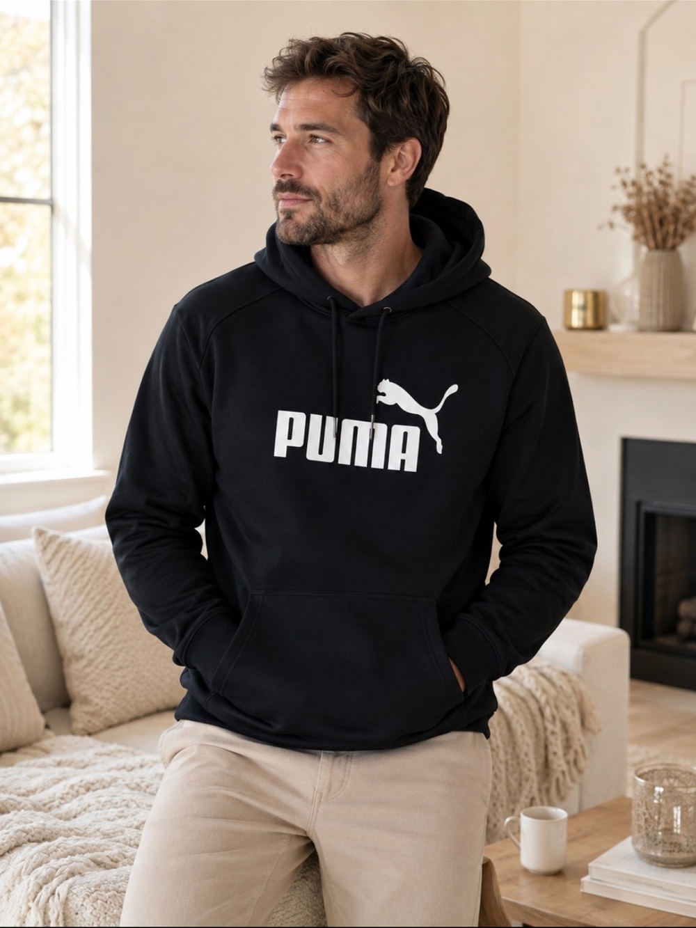 Men’s Puma Black Hoodie with White Logo❤️L